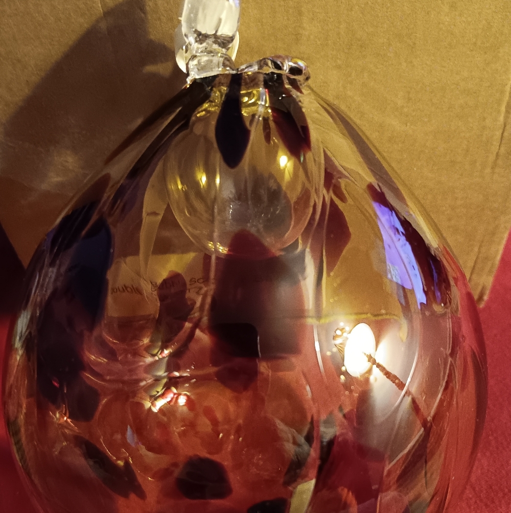 Artistic Glass Ornament with Red and Gold Accents Bouble Bubble. Witches Ball